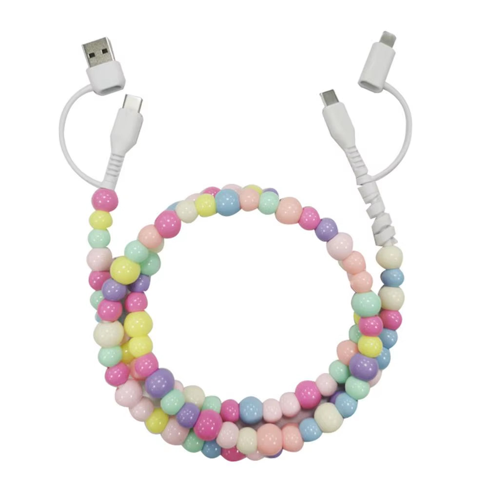 4 in 1 Beaded Fast Charging Cable for Iphone High-Speed 60W PD3.0 Charging for Iphone Fast Data Sync Beads Phone Cable Wide