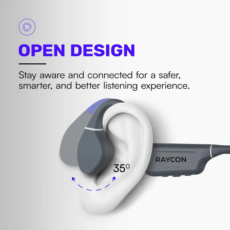 Raycon Adjustable Open Design Bone Conduction Wireless Bluetooth Headphones - Lightweight Headphones, IP68 Rated, Open Design Earbuds, Wireless Earbuds with Mic, Awareness Mode, 13Hr Playtime, Hands-Free Calls for Gym, Workout