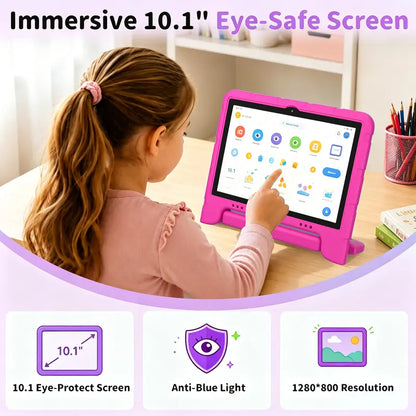 JUNINKE Kids Tablets - 10.1-In Android 15 Wireless Tablets with Protective Case, Dual Camera, 2.4G Wifi, Parental Ctrl, Built-In Li-Ion Battery, Toddlers Educational Electronic Gift Device, Wifi Touchscreen Tablet