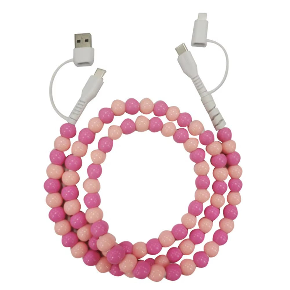 4 in 1 Beaded Fast Charging Cable for Iphone High-Speed 60W PD3.0 Charging for Iphone Fast Data Sync Beads Phone Cable Wide