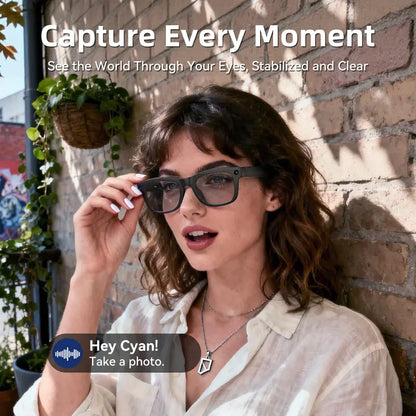 HUGUR Portable Smart AI Camera Glasses - Rectangular 8MP Photochromic Lenses, Button-Touch Adjustable, 1080P HD Hands-Free Photography/Video Recording, 160+ Languages Real-Time Translation, Bluetooth-Enabled Android Compatible, UV Protection, for Cycling