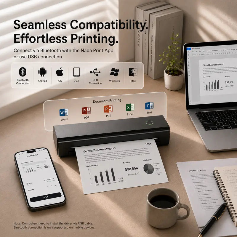 N80 Model Inkless Mobile Printer - 8.5"X11" A4/Letter Compact Wireless Printing Solutions Device with Built-In Bat, Compatible with Ios/Android, Laptops, for Home Use