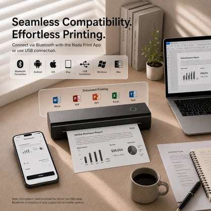 N80 Model Inkless Mobile Printer - 8.5"X11" A4/Letter Compact Wireless Printing Solutions Device with Built-In Bat, Compatible with Ios/Android, Laptops, for Home Use