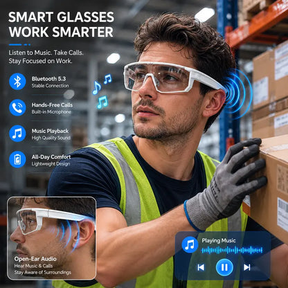 VUB Wearable AI Smart Glasses - Open-Ear Bluetooth Audio, Auto-Darkening Photochromic Lenses, Hands-Free Calling, AI Translation, UV400 Safety, Lightweight, Voice Assistants, for Cycling & Warehouse Work