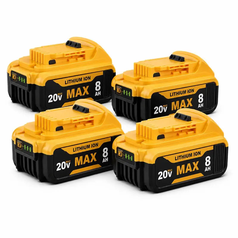 20V MAX 8.0Ah Lithium-Ion Replacement Batteries for Dewalt 20V Cordless Tools (4-Pack/8-Pack) - Upgraded 8000Mah Unit, 3-LED Gauge, Impact-Resistant, Slip-Free Lock, Compatible with DCB206,205,204,200 Series High Draw Tools