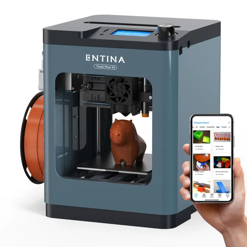 Entina Tina2 plus 3D Printer - Fully Assembled Compact 3D Printer for Kids, 250Mm/S Fast Printing, Wifi Enabled, Auto Leveling, High Precision, PEI Build Plate, 3.9X4.7X3.9 Inch, 30 Days Free Return, Easy Starter Model (Tiktok Shop Back to School) Sohochi