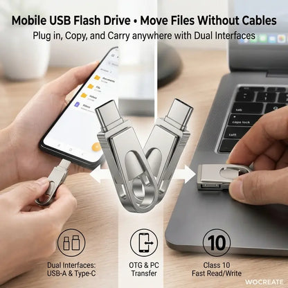 USB Flash Drive 3-In-1, Type-C OTG Dual Interface, Large Capacity Memory Stick, No App Needed, Compatible with Ios Android , for Phone Computer Student Office Use