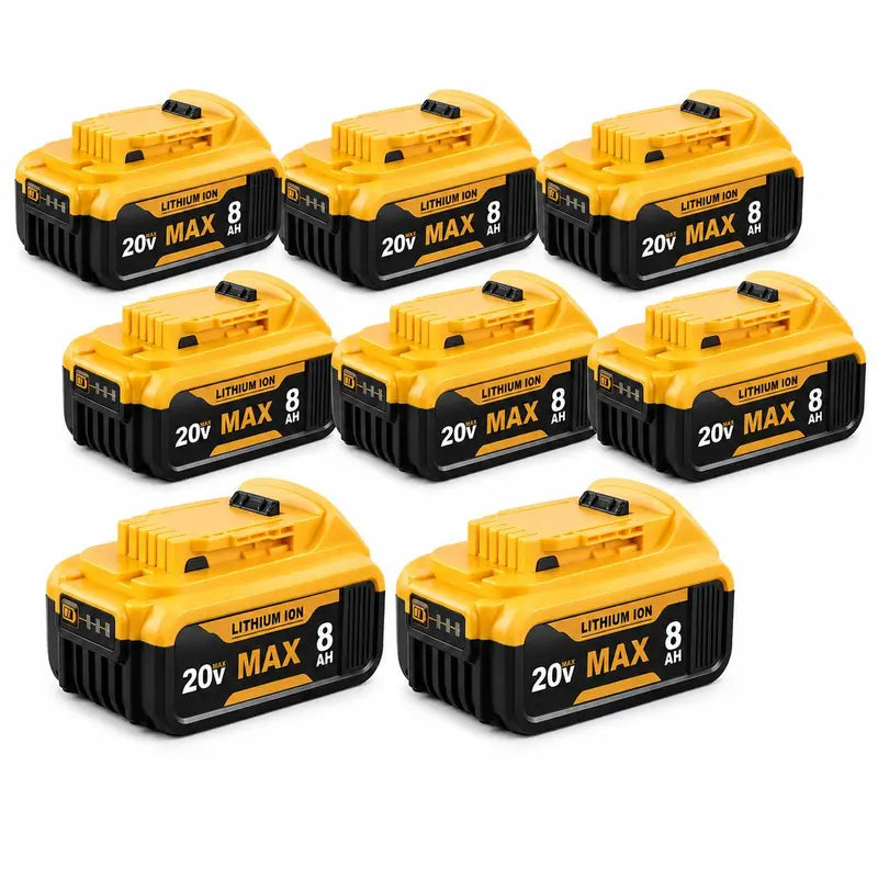 20V MAX 8.0Ah Lithium-Ion Replacement Batteries for Dewalt 20V Cordless Tools (4-Pack/8-Pack) - Upgraded 8000Mah Unit, 3-LED Gauge, Impact-Resistant, Slip-Free Lock, Compatible with DCB206,205,204,200 Series High Draw Tools
