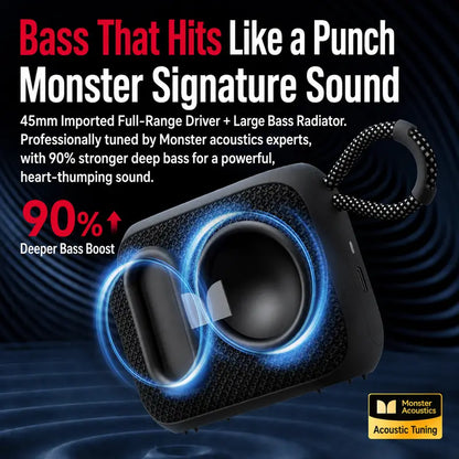 Monster S520 Compact Portable Wireless Bluetooth Speaker - Deep Bass Audio Device with IPX7 Waterproof, Bluetooth 6.0, 16H Playtime, TWS Stereo Pairing, Hands-Free Calls, Sound Upgrade for Beach, Camping (Audio, Mini Instant, Modern)