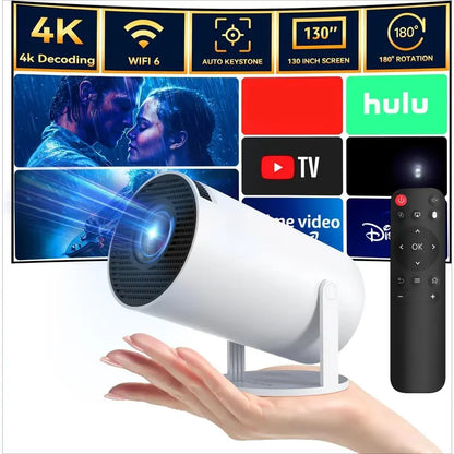 【Techvibes】Portable Android Hy300 Projector, 2.4/5G Wireless Wifi, 360° Rotatable HD LED, BT 5.2 Bluetooth, 200In Screen, Built-In Speaker, USB Cable, Remote Control, TFT LCD Home Video Projector with Connection Support, Valentine’S Day Gift Option