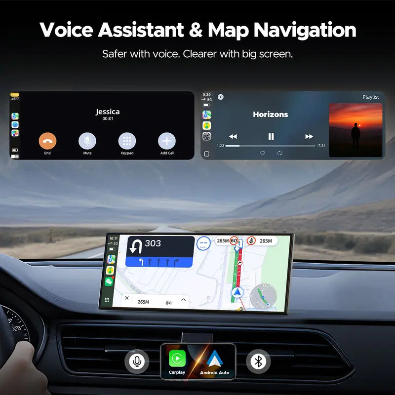 LAMTTO 10.25" Big Wireless Carplay Screen Watch Youtube/Netflix/Tiktok While Parked Auto-Connect, Iphone 8–16+ & Android 11+ Any Car Upgrade