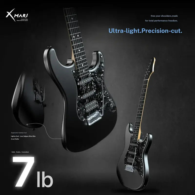 Xmari Smart Electric Guitar Kit - Carbon Fiber Body, Alnico Pickups with Coil Split, 4 DSP Effects, No Built-In Amp, USB-C OTG Recording, Headphone Jack, App Control, Super Strat Design for Creating, Gig Bag, Strap, Cable & Picks #Backtoschool