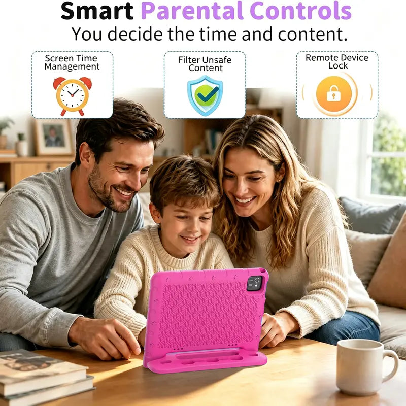 JUNINKE Kids Tablets - 10.1-In Android 15 Wireless Tablets with Protective Case, Dual Camera, 2.4G Wifi, Parental Ctrl, Built-In Li-Ion Battery, Toddlers Educational Electronic Gift Device, Wifi Touchscreen Tablet