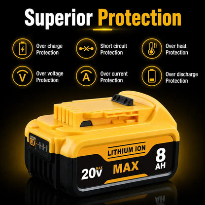 20V MAX 8.0Ah Li-Ion Quick Release Slide-Style Replacement Battery Packs with LED Gauge, Compatible with Dewalt Cordless Tools (DCB200, DCB205, DCB206, DCB208)