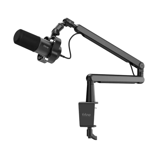 Fifine K688 Neo XLR/USB Dynamic Podcast Microphone & Low Profile Metal Boom Arm Stand Bundle - PC Accessory with Mute Button, Headphones Jack, USB Type A, 9.8Ft Reach for Content Creator Vocal Streaming, Gaming