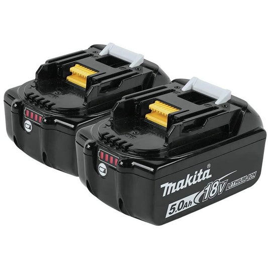 Makita BL1850B 18V LXT Lithium-Ion 5.0Ah Slide-Style Batteries - 2-Pack High Capacity Power Tool Accessories, Fast Charging, Rapid Optimum Charger Compatible, Self-Discharge Resistant, Smart-Charging System