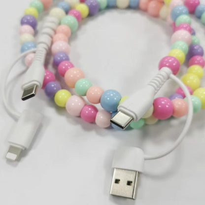 4 in 1 Beaded Fast Charging Cable for Iphone High-Speed 60W PD3.0 Charging for Iphone Fast Data Sync Beads Phone Cable Wide