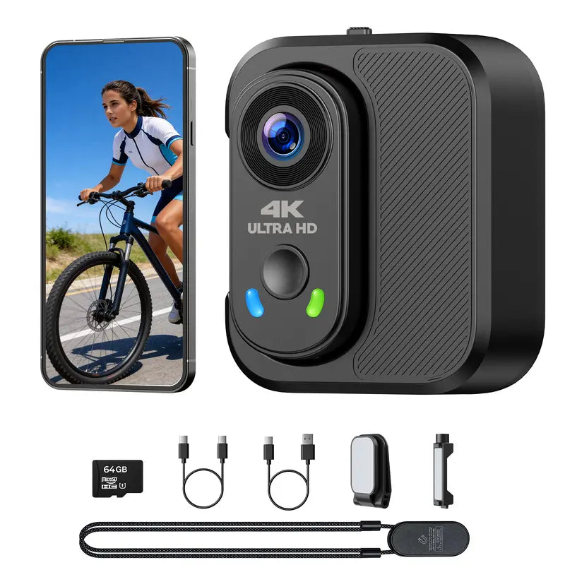 CAMWORLD Mini POV 4K Digital Action Camera - Rechargeable Hands-Free EIS Stabilization, Thumb CMOS Sensor with Lens, Metal Magnetic Mag Mount, Card Support, Wireless Function, Clip Accessory, Portrait/Landscape Modes for Youtube Vlogging