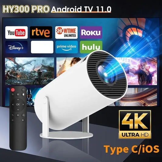 【Techvibes】Portable Android Hy300 Projector, 2.4/5G Wireless Wifi, 360° Rotatable HD LED, BT 5.2 Bluetooth, 200In Screen, Built-In Speaker, USB Cable, Remote Control, TFT LCD Home Video Projector with Connection Support, Valentine’S Day Gift Option