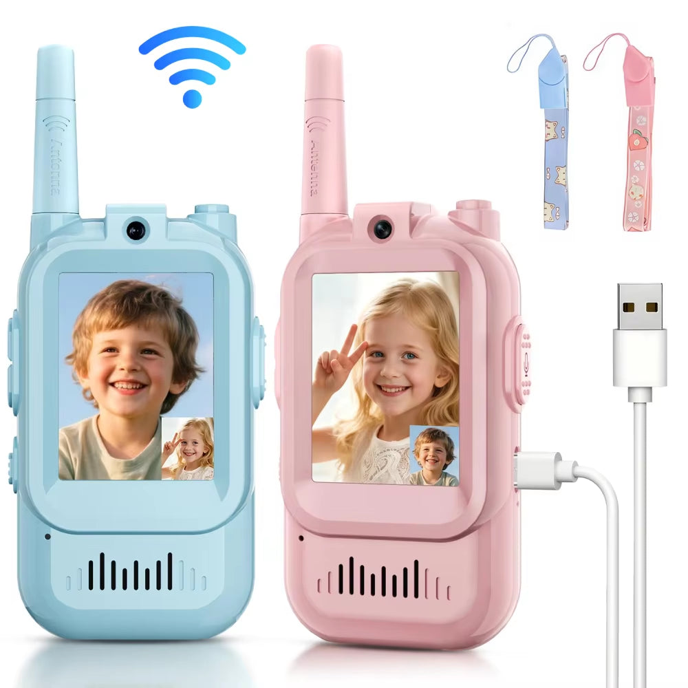 Video Walkie Talkies for Kids 2 Pack Rechargeable Toddler Toys for Indoor Camping Travel Birthday Gfits for Kids Ages 3-12