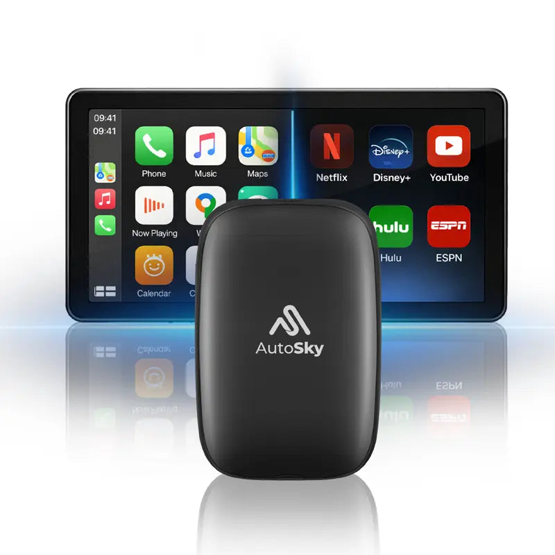 Autosky AI Box Lite Wireless Carplay Converter Car Video Players - Auto Accessories, Vehicle Accessory, Plug&Play, Wireless Android Auto, Wi-Fi Streaming for Road Trip Passengers (Netflix, Hulu, Disney+, ESPN, Youtube) | Requires Factory Wired Carplay