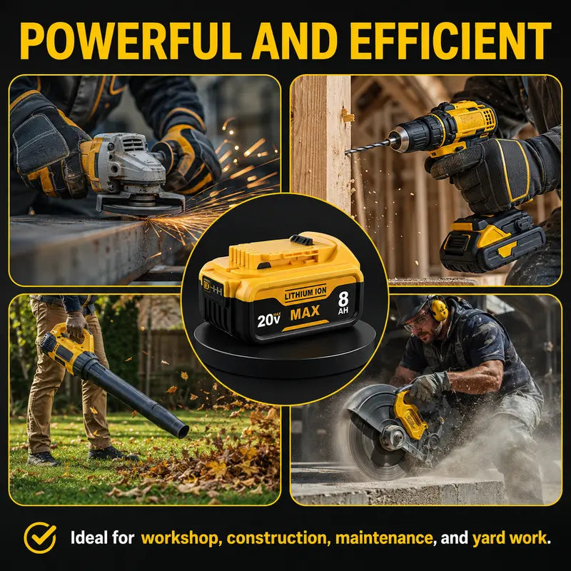 20V MAX 8.0Ah Lithium-Ion Replacement Batteries for Dewalt 20V Cordless Tools (4-Pack/8-Pack) - Upgraded 8000Mah Unit, 3-LED Gauge, Impact-Resistant, Slip-Free Lock, Compatible with DCB206,205,204,200 Series High Draw Tools