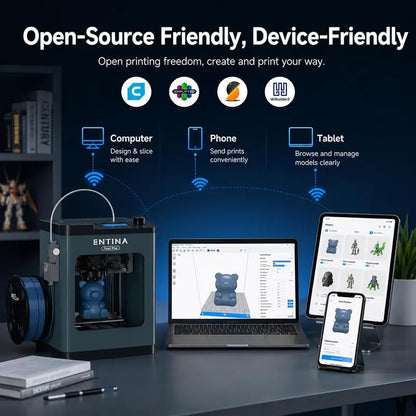 Entina Tina2 plus 3D Printer - Fully Assembled Compact 3D Printer for Kids, 250Mm/S Fast Printing, Wifi Enabled, Auto Leveling, High Precision, PEI Build Plate, 3.9X4.7X3.9 Inch, 30 Days Free Return, Easy Starter Model (Tiktok Shop Back to School) Sohochi