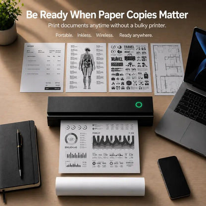 N80 Model Inkless Mobile Printer - 8.5"X11" A4/Letter Compact Wireless Printing Solutions Device with Built-In Bat, Compatible with Ios/Android, Laptops, for Home Use