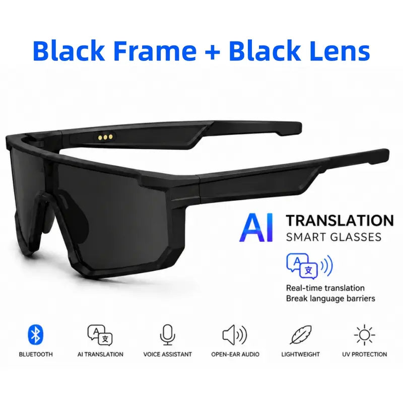 VUB Wearable AI Smart Glasses - Open-Ear Bluetooth Audio, Auto-Darkening Photochromic Lenses, Hands-Free Calling, AI Translation, UV400 Safety, Lightweight, Voice Assistants, for Cycling & Warehouse Work