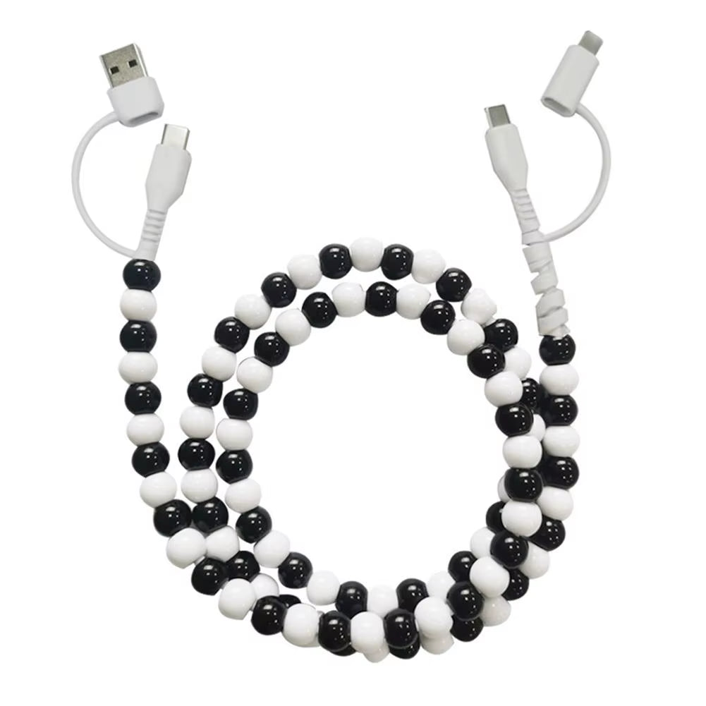 4 in 1 Beaded Fast Charging Cable for Iphone High-Speed 60W PD3.0 Charging for Iphone Fast Data Sync Beads Phone Cable Wide
