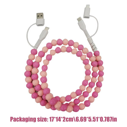 4 in 1 Beaded Fast Charging Cable for Iphone High-Speed 60W PD3.0 Charging for Iphone Fast Data Sync Beads Phone Cable Wide