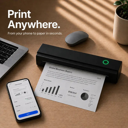 N80 Model Inkless Mobile Printer - 8.5"X11" A4/Letter Compact Wireless Printing Solutions Device with Built-In Bat, Compatible with Ios/Android, Laptops, for Home Use