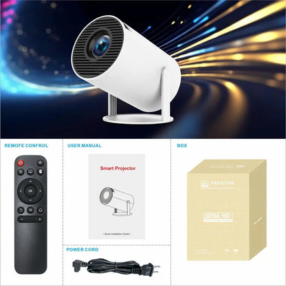 【Techvibes】Portable Android Hy300 Projector, 2.4/5G Wireless Wifi, 360° Rotatable HD LED, BT 5.2 Bluetooth, 200In Screen, Built-In Speaker, USB Cable, Remote Control, TFT LCD Home Video Projector with Connection Support, Valentine’S Day Gift Option