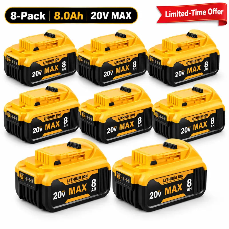 20V MAX 8.0Ah Li-Ion Quick Release Slide-Style Replacement Battery Packs with LED Gauge, Compatible with Dewalt Cordless Tools (DCB200, DCB205, DCB206, DCB208)