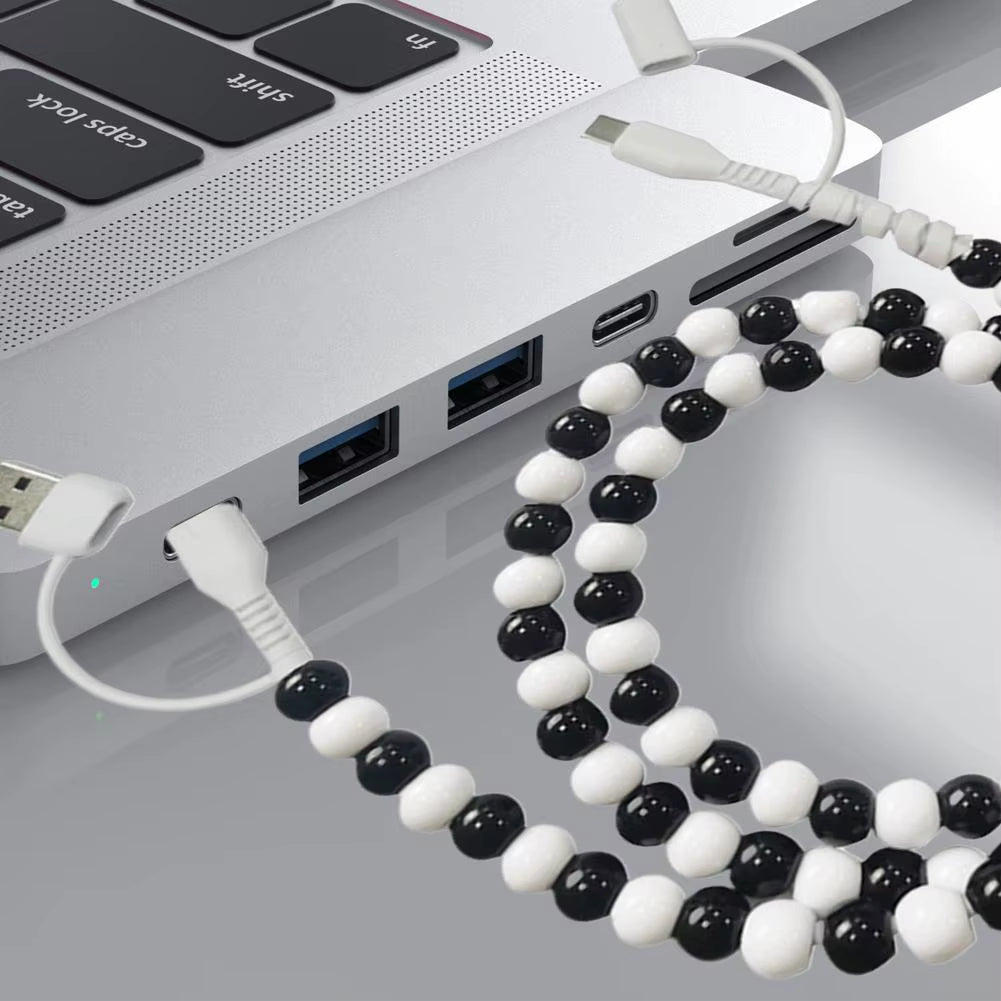 4 in 1 Beaded Fast Charging Cable for Iphone High-Speed 60W PD3.0 Charging for Iphone Fast Data Sync Beads Phone Cable Wide