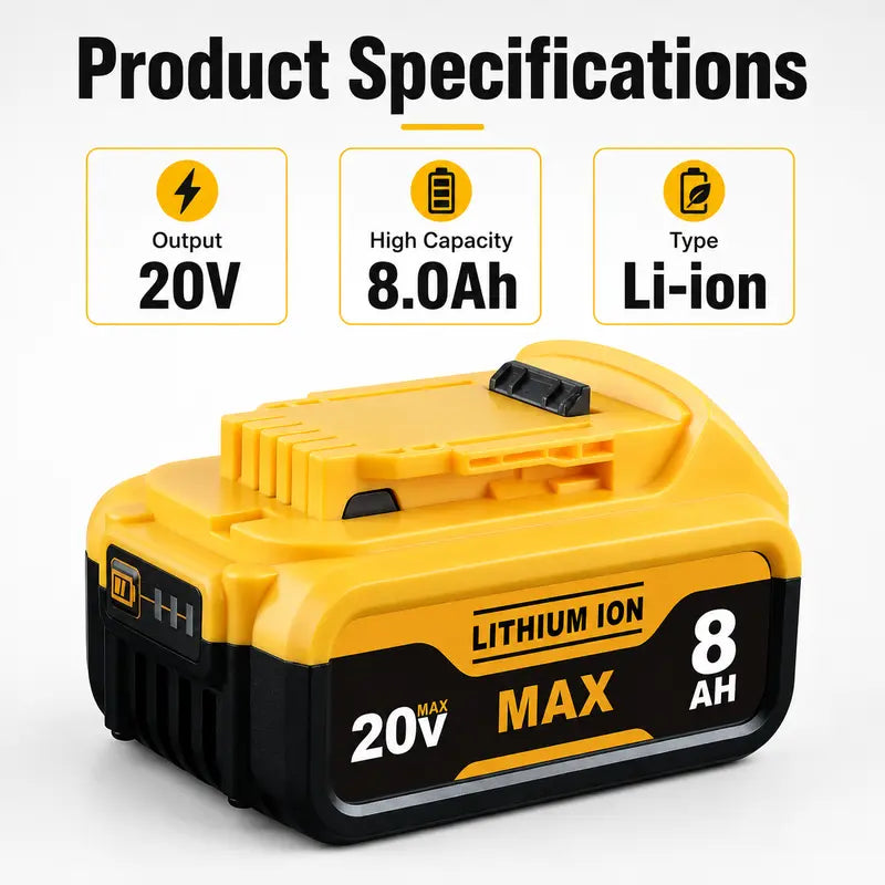 20V MAX 8.0Ah Li-Ion Quick Release Slide-Style Replacement Battery Packs with LED Gauge, Compatible with Dewalt Cordless Tools (DCB200, DCB205, DCB206, DCB208)