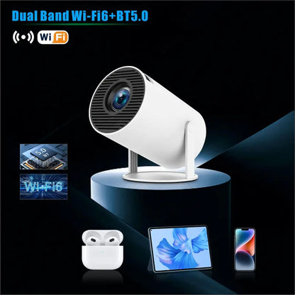 【Techvibes】Portable Android Hy300 Projector, 2.4/5G Wireless Wifi, 360° Rotatable HD LED, BT 5.2 Bluetooth, 200In Screen, Built-In Speaker, USB Cable, Remote Control, TFT LCD Home Video Projector with Connection Support, Valentine’S Day Gift Option