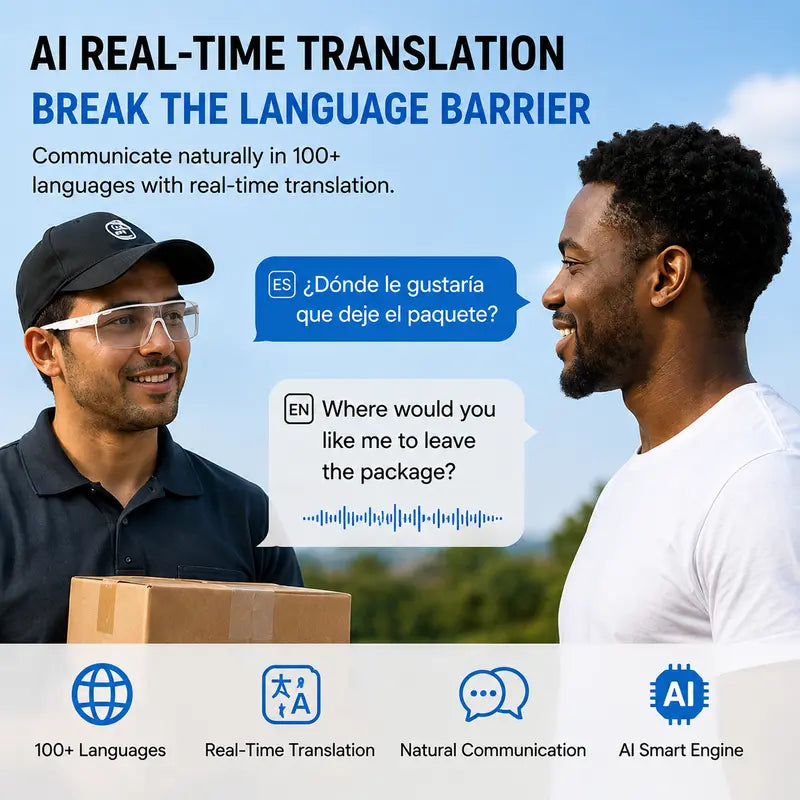 VUB Wearable AI Smart Glasses - Open-Ear Bluetooth Audio, Auto-Darkening Photochromic Lenses, Hands-Free Calling, AI Translation, UV400 Safety, Lightweight, Voice Assistants, for Cycling & Warehouse Work