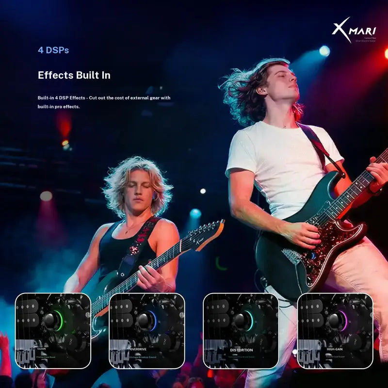 Xmari Smart Electric Guitar Kit - Carbon Fiber Body, Alnico Pickups with Coil Split, 4 DSP Effects, No Built-In Amp, USB-C OTG Recording, Headphone Jack, App Control, Super Strat Design for Creating, Gig Bag, Strap, Cable & Picks #Backtoschool