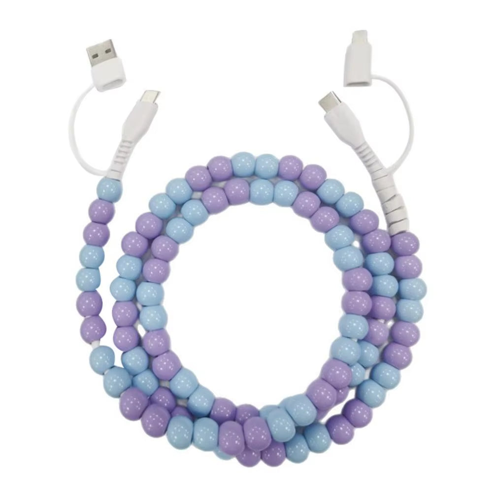 4 in 1 Beaded Fast Charging Cable for Iphone High-Speed 60W PD3.0 Charging for Iphone Fast Data Sync Beads Phone Cable Wide