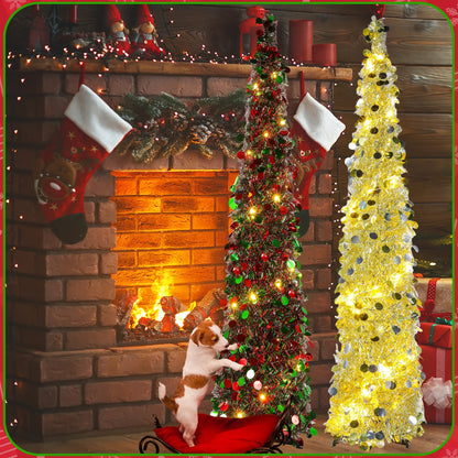 Foldable Christmas Tree, Light up Tree, & LED Lights, Timer Function, Adjustable Flashing Modes, Indoor Outdoor Decoration