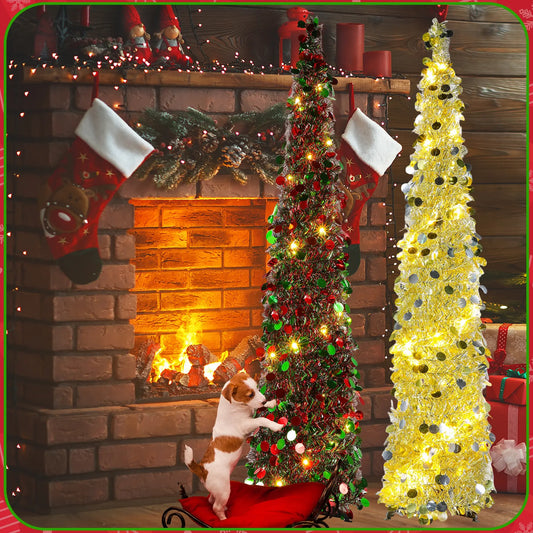Foldable Christmas Tree, Light up Tree, & LED Lights, Timer Function, Adjustable Flashing Modes, Indoor Outdoor Decoration