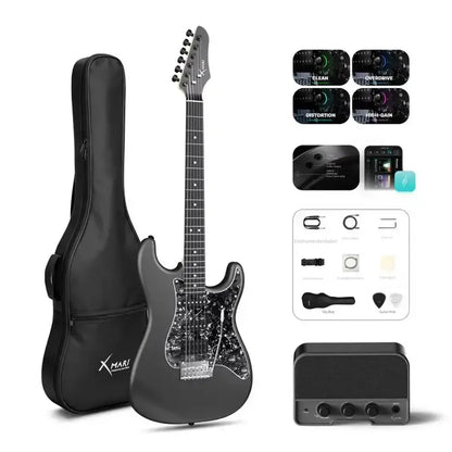 Xmari Smart Electric Guitar Kit - Carbon Fiber Body, Alnico Pickups with Coil Split, 4 DSP Effects, No Built-In Amp, USB-C OTG Recording, Headphone Jack, App Control, Super Strat Design for Creating, Gig Bag, Strap, Cable & Picks #Backtoschool