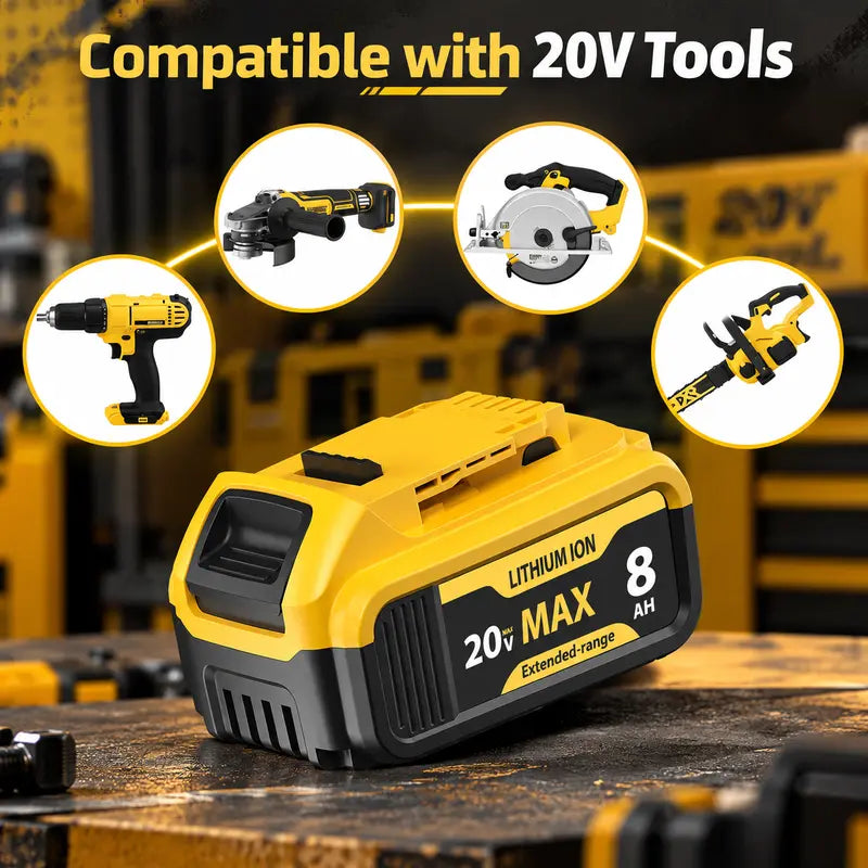 20V MAX 8.0Ah Li-Ion Quick Release Slide-Style Replacement Battery Packs with LED Gauge, Compatible with Dewalt Cordless Tools (DCB200, DCB205, DCB206, DCB208)