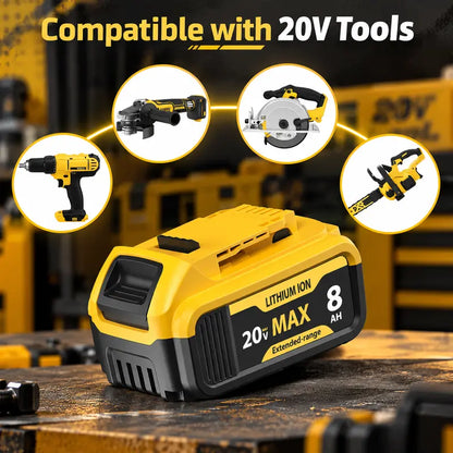 20V MAX 8.0Ah Li-Ion Quick Release Slide-Style Replacement Battery Packs with LED Gauge, Compatible with Dewalt Cordless Tools (DCB200, DCB205, DCB206, DCB208)
