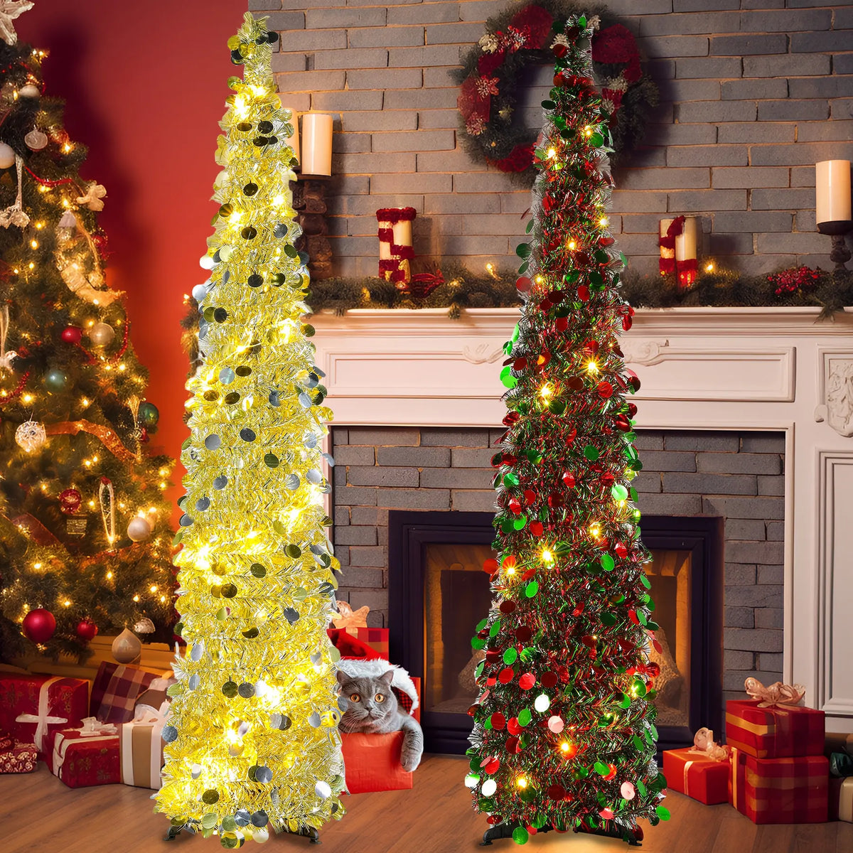 Foldable Christmas Tree, Light up Tree, & LED Lights, Timer Function, Adjustable Flashing Modes, Indoor Outdoor Decoration