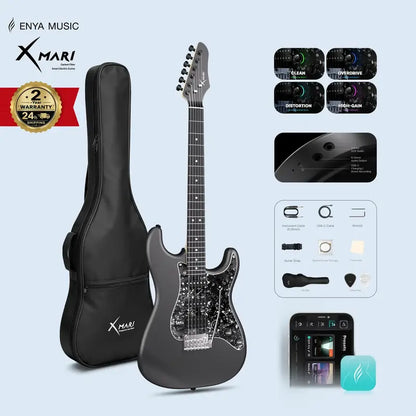 Xmari Smart Electric Guitar Kit - Carbon Fiber Body, Alnico Pickups with Coil Split, 4 DSP Effects, No Built-In Amp, USB-C OTG Recording, Headphone Jack, App Control, Super Strat Design for Creating, Gig Bag, Strap, Cable & Picks #Backtoschool