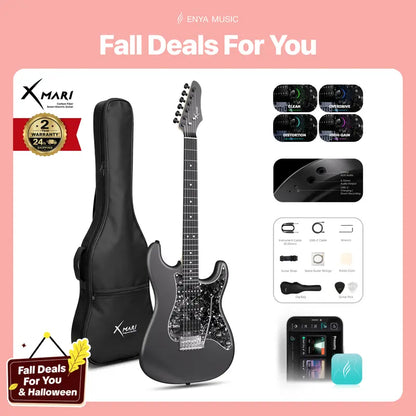 Xmari Smart Electric Guitar Kit - Carbon Fiber Body, Alnico Pickups with Coil Split, 4 DSP Effects, No Built-In Amp, USB-C OTG Recording, Headphone Jack, App Control, Super Strat Design for Creating, Gig Bag, Strap, Cable & Picks #Backtoschool