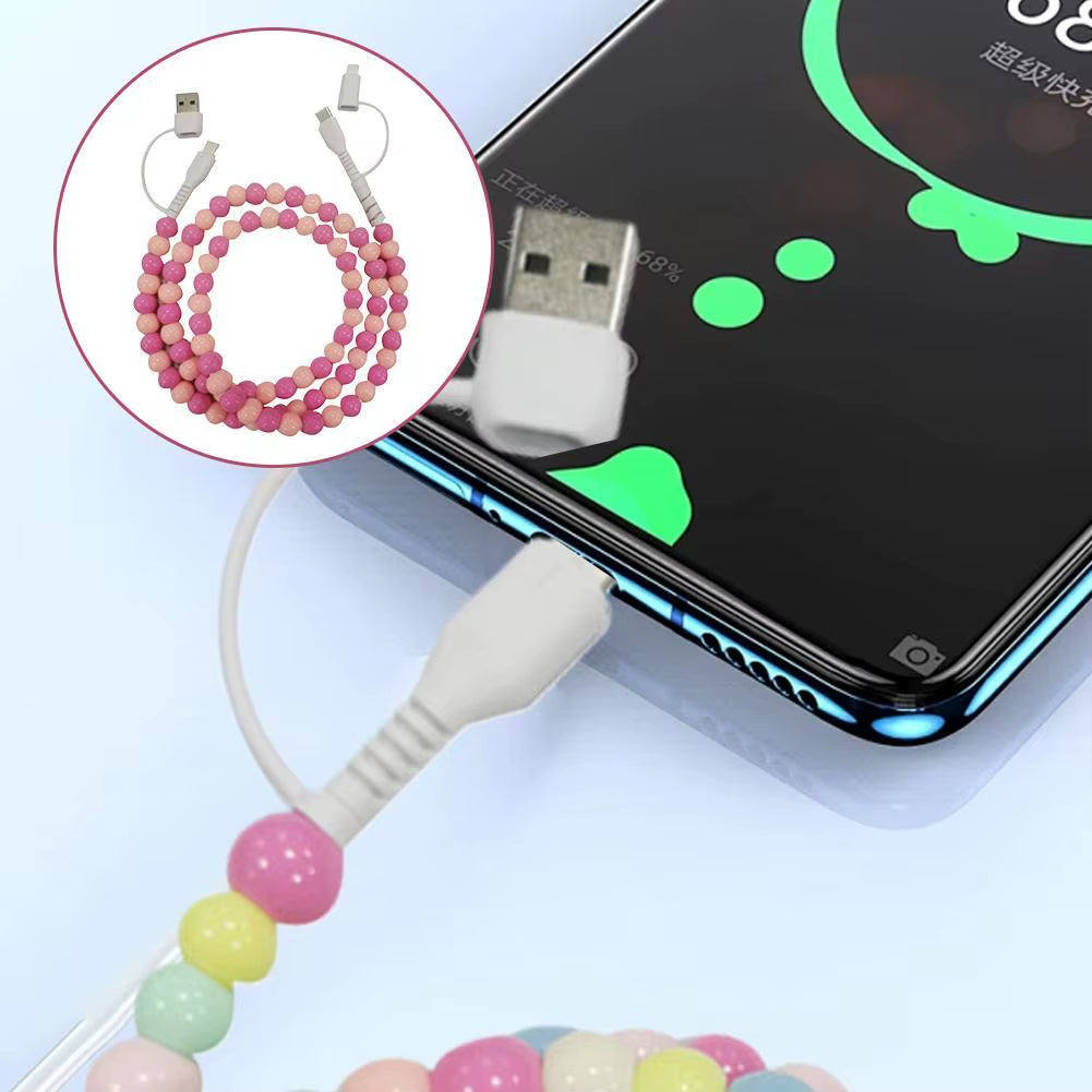 4 in 1 Beaded Fast Charging Cable for Iphone High-Speed 60W PD3.0 Charging for Iphone Fast Data Sync Beads Phone Cable Wide