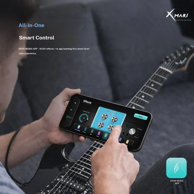 Xmari Smart Electric Guitar Kit - Carbon Fiber Body, Alnico Pickups with Coil Split, 4 DSP Effects, No Built-In Amp, USB-C OTG Recording, Headphone Jack, App Control, Super Strat Design for Creating, Gig Bag, Strap, Cable & Picks #Backtoschool